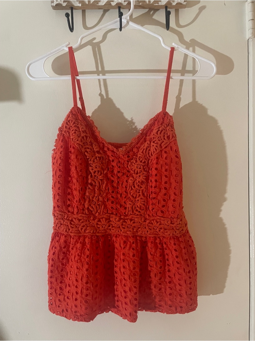 Japna Orange Eyelet Crochet Peplum Cami Tank | Large | 100% Cotton - Picture 3 of 15